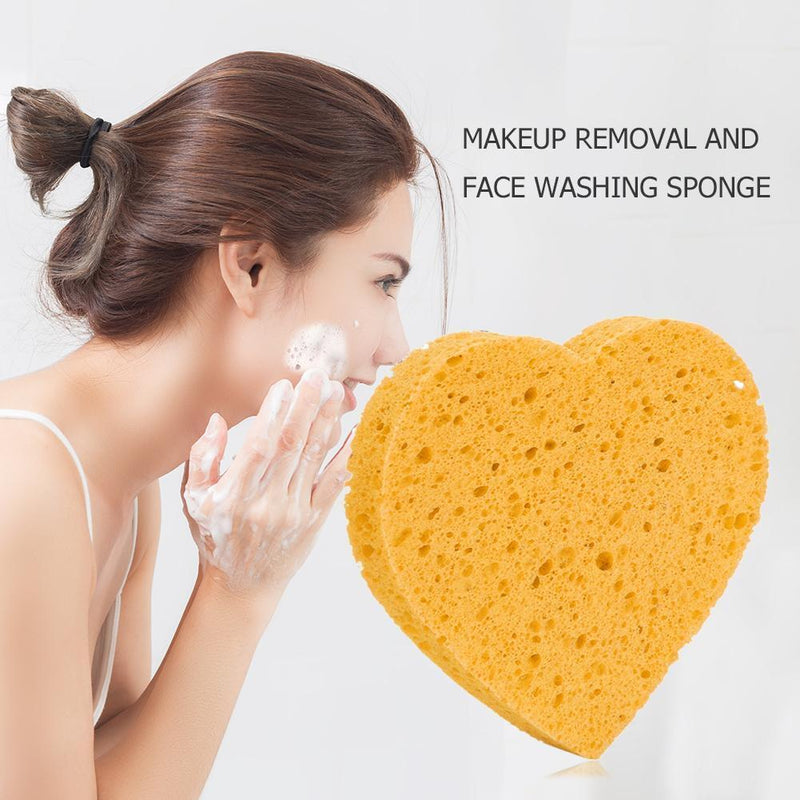 Heart Shaped Wood Pulp Cotton Face Wash Cleansing Sponge Soft Cosmetic Puff
