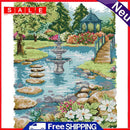 2 Beaches DIY Full Embroidery Waterfront Garden Printed Cross Stitch Kit Craft