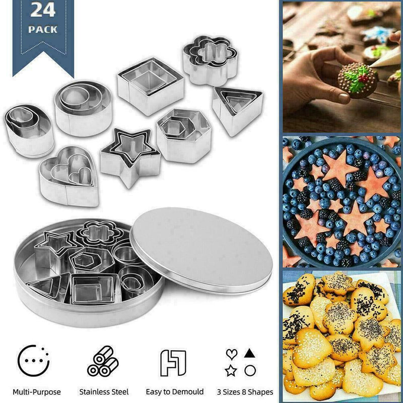 24x Biscuit Cutters Cookie Cutter Set Steel Molds Baking P4Z5 Slicer K9T4