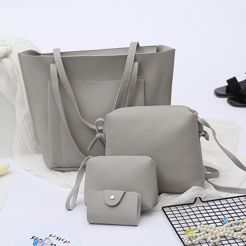 4pcs/set Shoulder Handbags Leather Women Crossbody Clutch Card Bags (Grey)