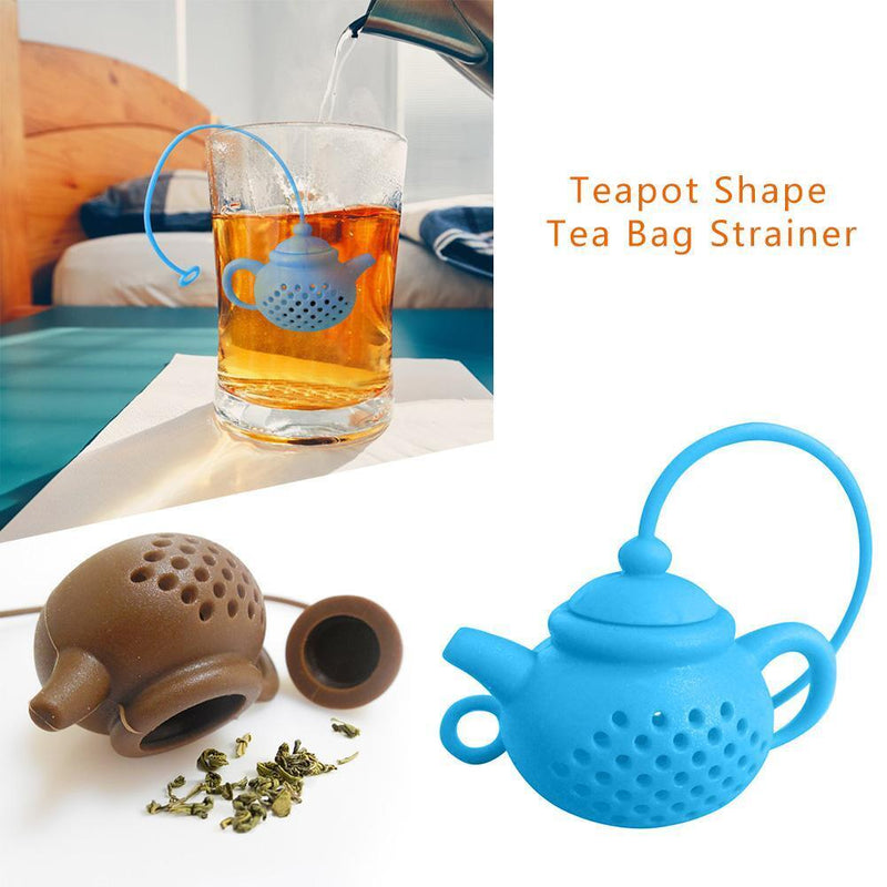 Teapot Shape Tea Bag Strainer Infuser Silicone Leaf Filter Diffuser (Blue) Newly
