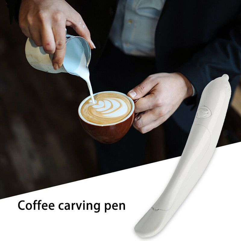 Electrical Latte Pen Coffee Carving Cappuccino Pull Flower Decor (White)