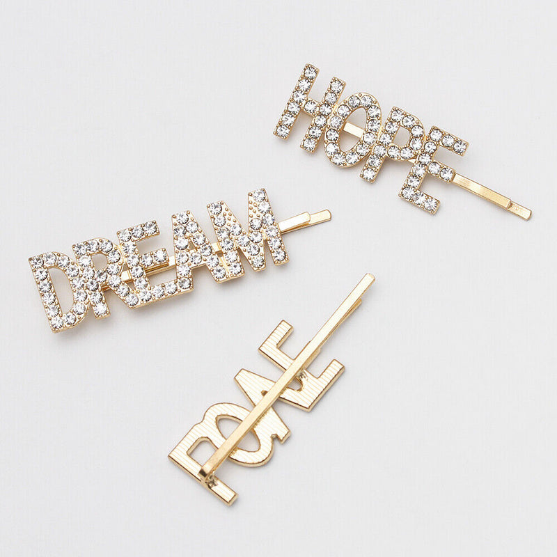 DREAM  Beauty Hair Clips Letter Barrettes Crystal Hairpins Rhinestone Headwear