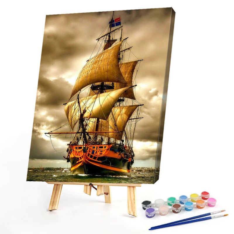 DIY Oil Paint by Numbers Sailboat Hand Painted Coloring Picture Gift Home Dec