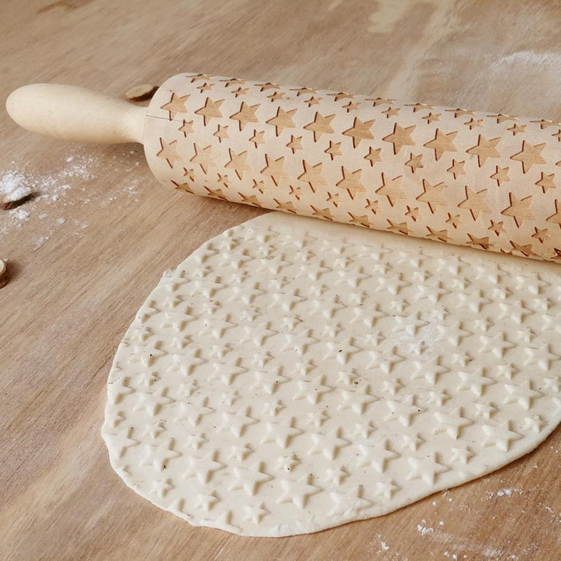 Wood Embossing Engraved Stars Rolling Pin Stencil for DIY Baking Cookies
