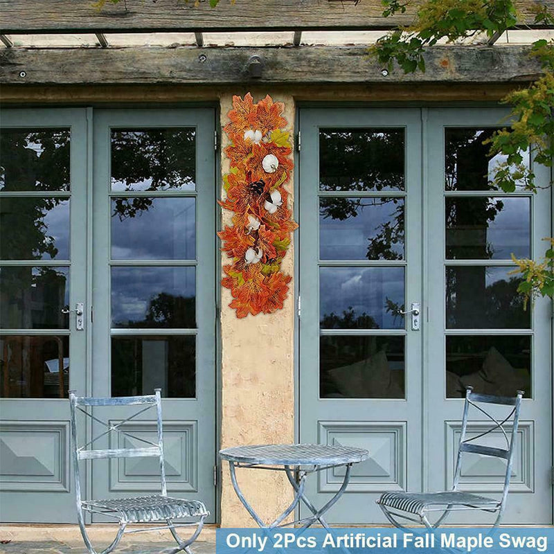 2 pc Artificial Maple Leaf Garlands Autumn Hanging Thanksgiving Christmas Z2H5