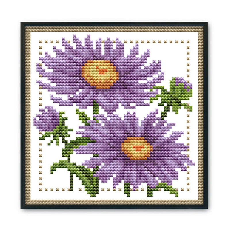 12 Month Flower Cross Stitch Printed Canvas DIY Needlework (September H431)