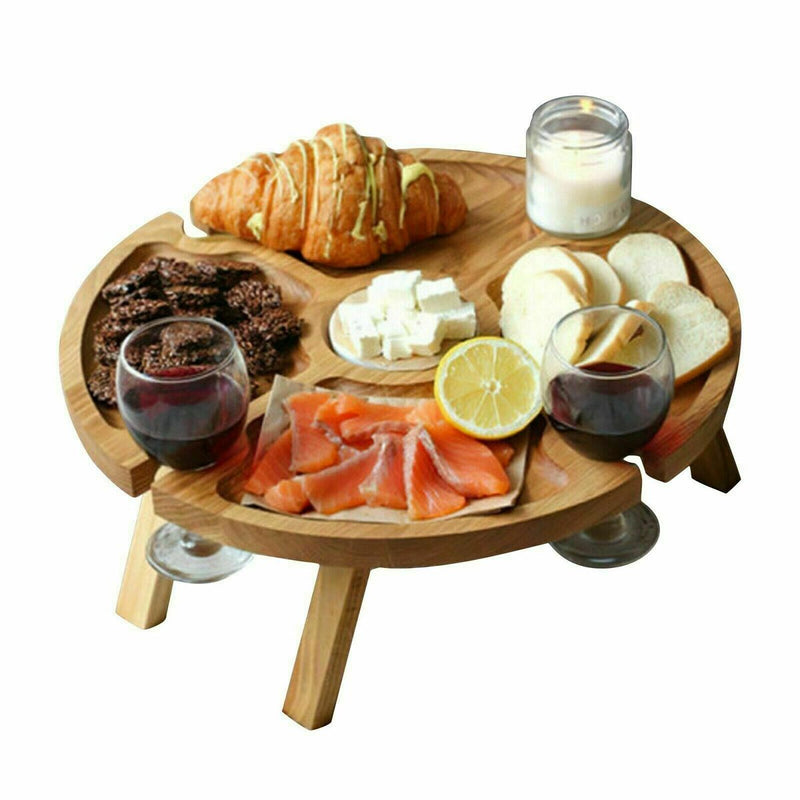 Wooden Outdoor Folding Picnic-Table With Glass Holder Glass Wine 2 1 R9I3 M5D1