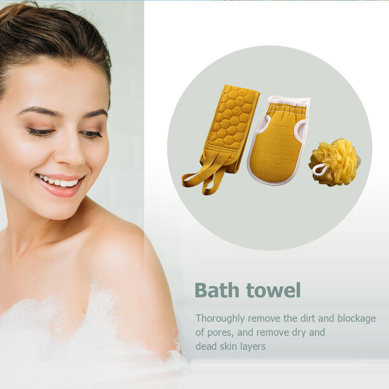 3pcs Body Cleaning Exfoliating Shower Ball Back Scrubber Gloves (Yellow)