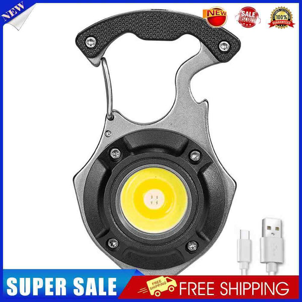 COB LED Flashlight Keychain Bottle Opener Camping Pocket Clip Lamp (Black)