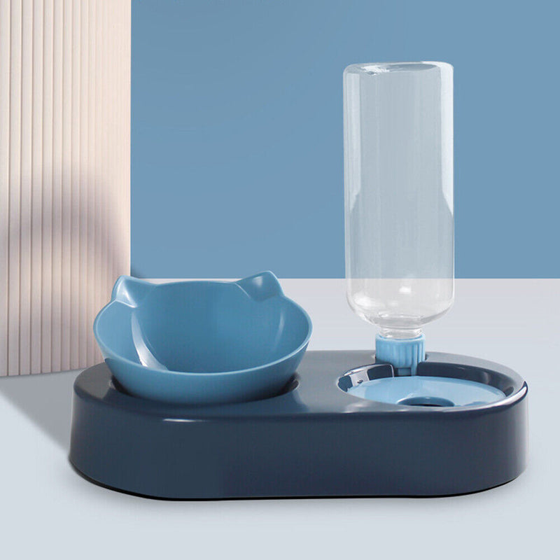 2 in 1 Pet Cat Feeder Bowl Automatic Drinking Water Puppy Bowl (Blue) Newly