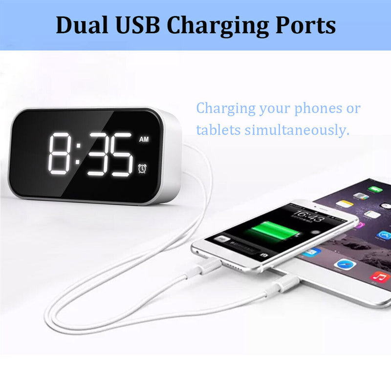 Wake Up Bedside Desktop LED Digital Alarm Clock with Snooze (White + White)