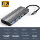 3.0 8K DP HDMI USB Type-C Hub Docking Station Gigabit Ethernet For Laptop PC