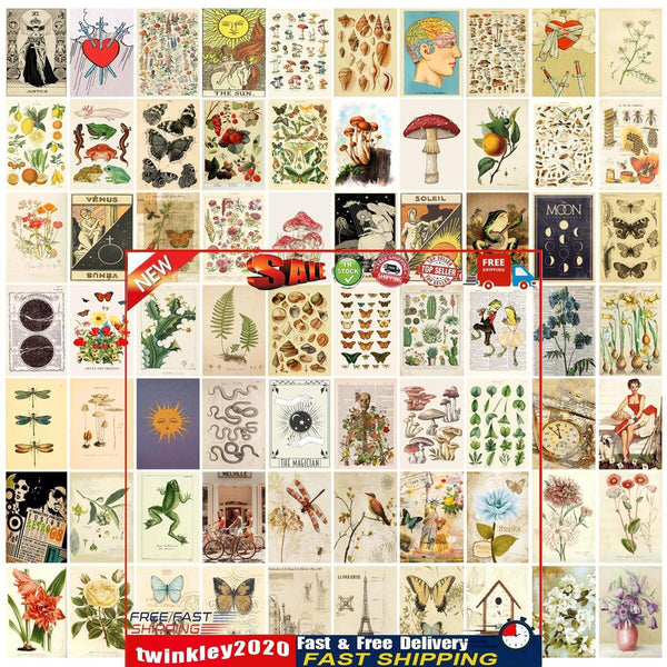 70pcs Wall Poster Postcard Set Retro Boho DIY Wall Ornaments Art Painting Newly