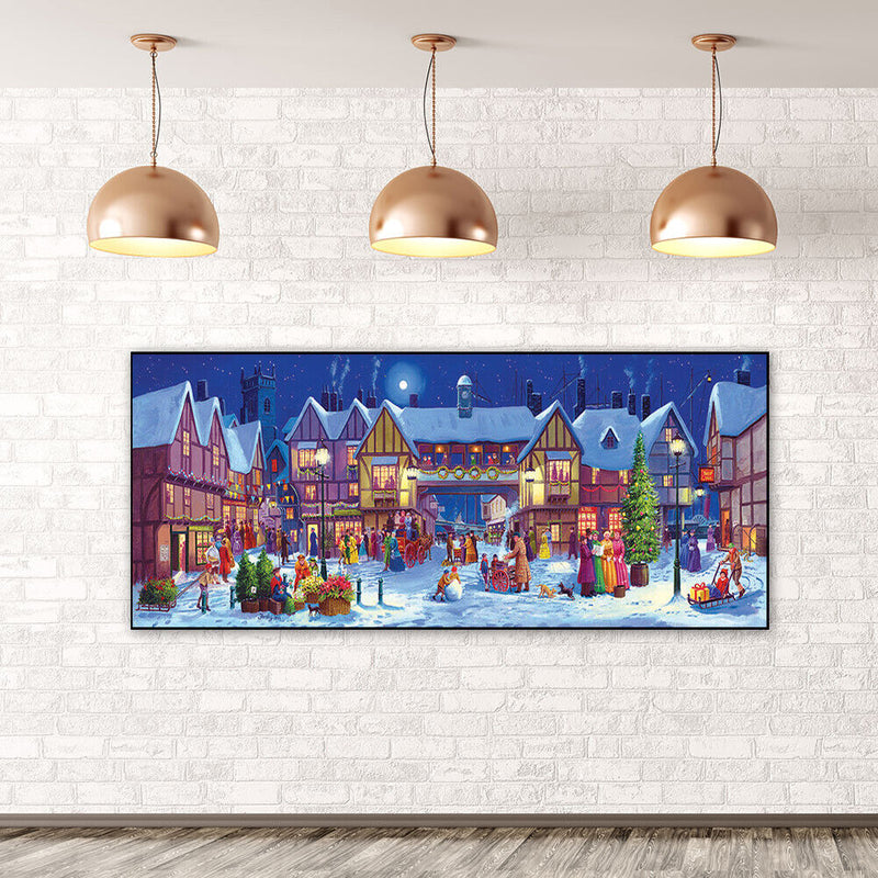 Snowy Village Night Oil Paint By Numbers Kits Canvas Picture DIY Wall Art C