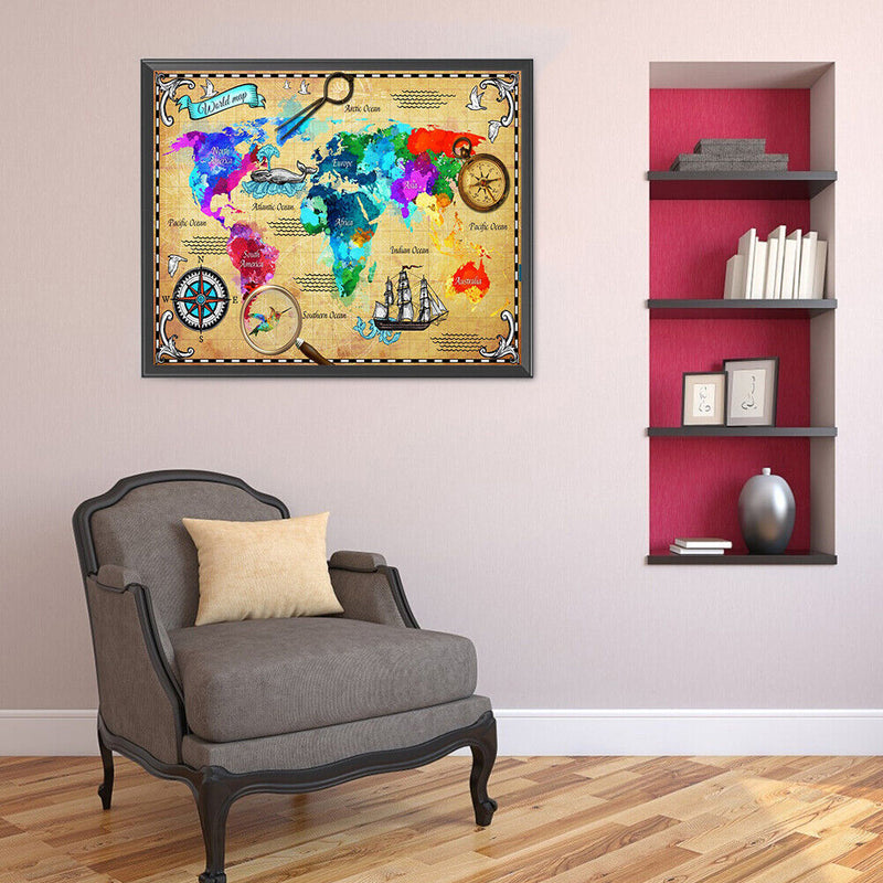 World Map Oil Paint By Numbers Kits Canvas Drawing DIY Coloring Picture Art