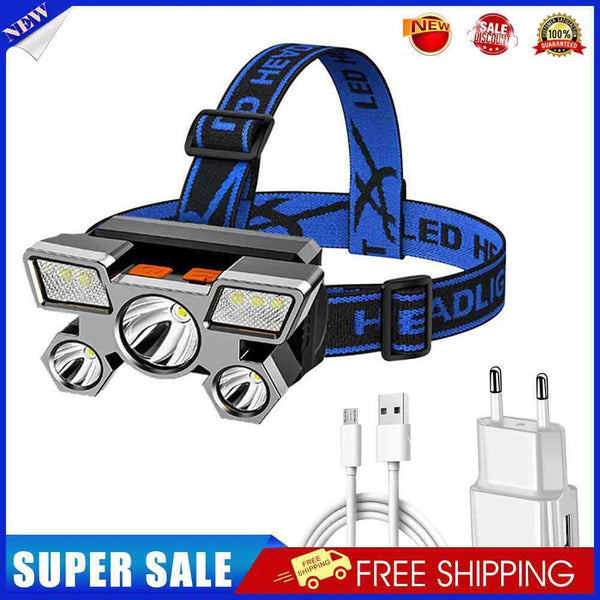 USB COB LED Headlamp Outdoor Waterproof Headlight Torch w/ Charger Adapters