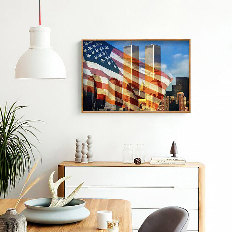 5D DIY Full Round Drill Diamond Painting National Flag Twin Towers Mosaic Art