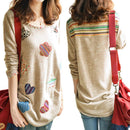 Women Fresh Hearts Flowers Print Blouse Round Neck Top Shirts XL