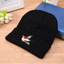 Casual Winter Unisex Beanie Embroidery Bird Knitting Cap Ski Hat(Black)