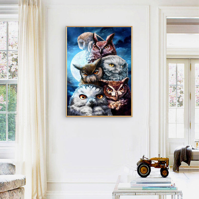 5D DIY Diamond Painting Owl Full Round Drill Mosaic Rhinestone Picture Home A