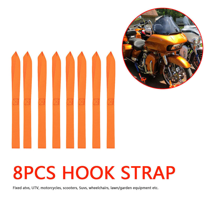 8x 13x1 inch Soft Loop Tie-Down Strap for Securing ATV Motorcycle (Orange) Newly