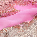 Women Chiffon Scarf Vintga Printing Elegant Shawls Silk Scarf (Pink)