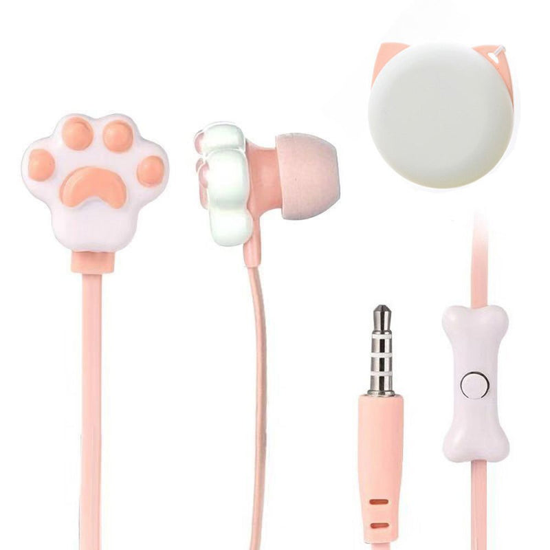 Earphone Cute Cartoon Cat Paw with Rotate Earphone Case 3.5mm In-ear Earphone