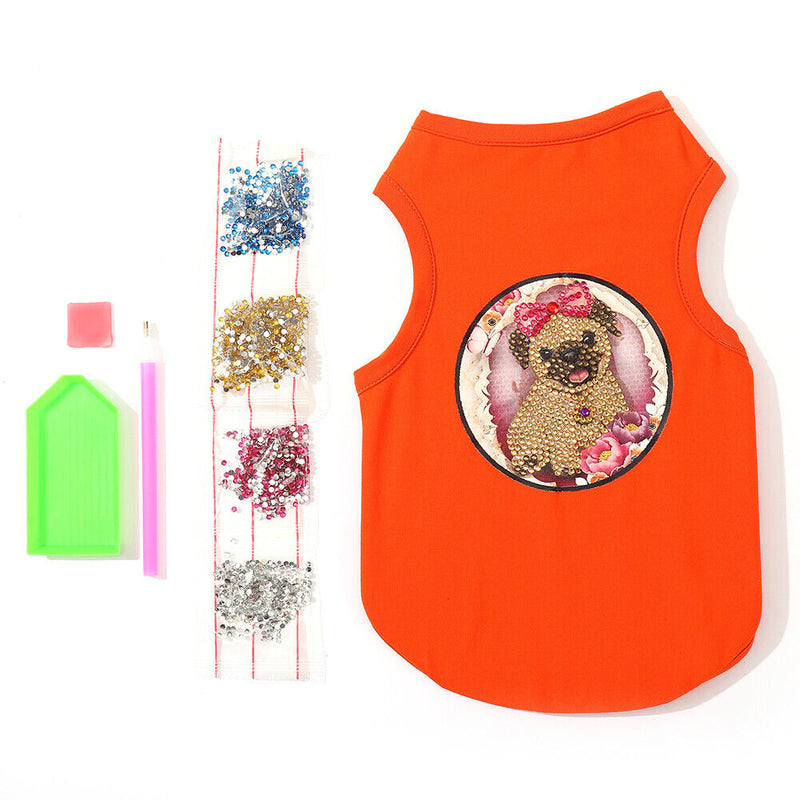 Summer Thin Puppy Clothes DIY Applique Diamond Orange Breathable Dog Cat Shirts