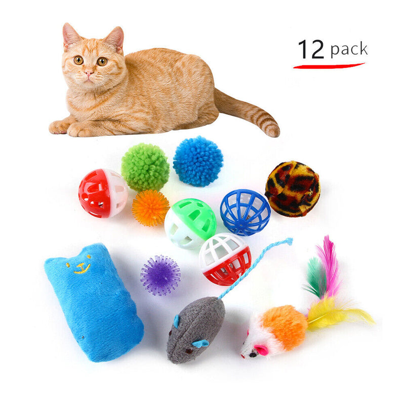 12x Pet Toys Funny Plush Mouse Bell Ball Bite Heavy Duty Pet Interactive Supplies