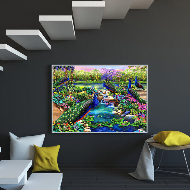 DIY Diamond Painting Full Round Drill Flowers and Peacocks Rhinestone Modern Art