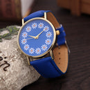 Women Lovely Flowers Printed Leather Belt Quartz Strap Student Watch(Blue)
