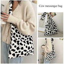 Retro Cow Print Plush Women Fashion Big Capacity Shoulder Bag D2N8 F0E8