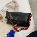 Female Leather Crossbody Chain Bag Solid Wristlet Portable Long Shoulder Handbag