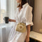 Women Straw Bucket Shoulder Bags Flower Drawstring Crossbody Pouch (Khaki)