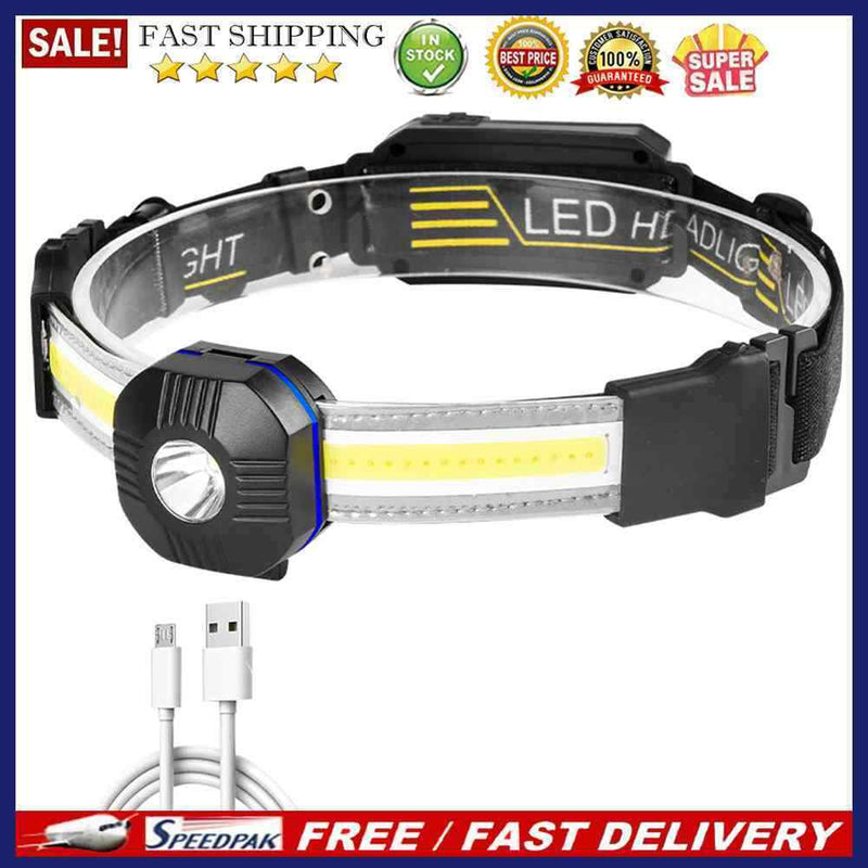LED Headlamp XPG+COB Sensor Waterproof 2500LM USB Rechargeable Camping Headlight