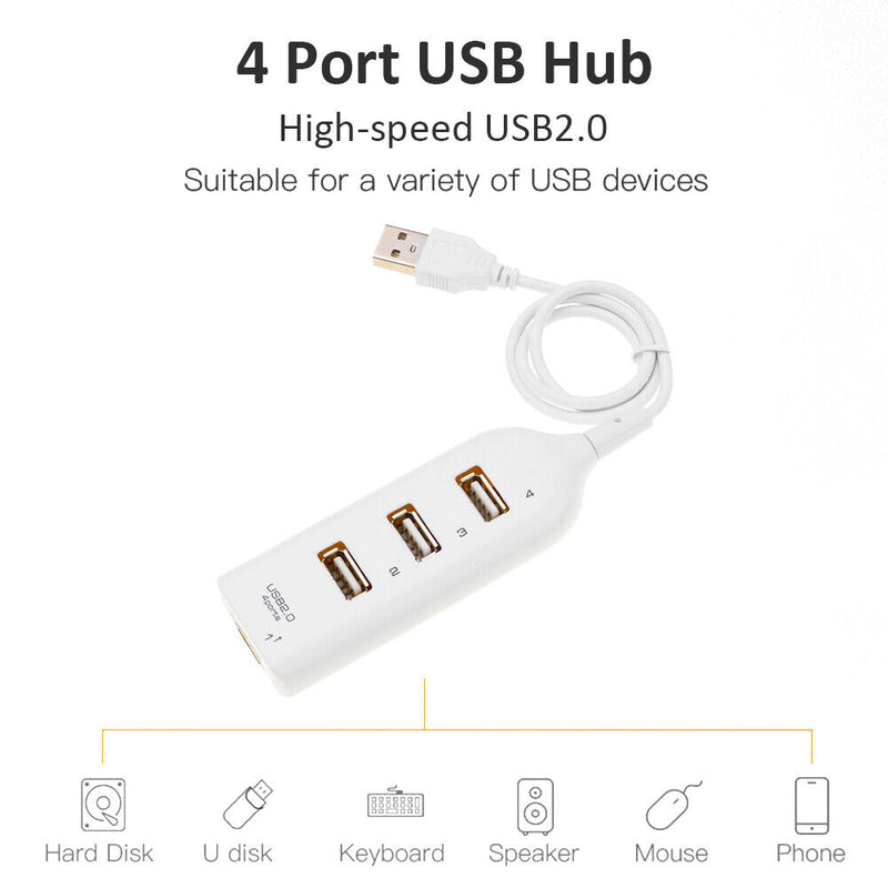USB Hub 5Mbps High Speed Multi USB 2.0 Adapter 4 Port Splitter (White)