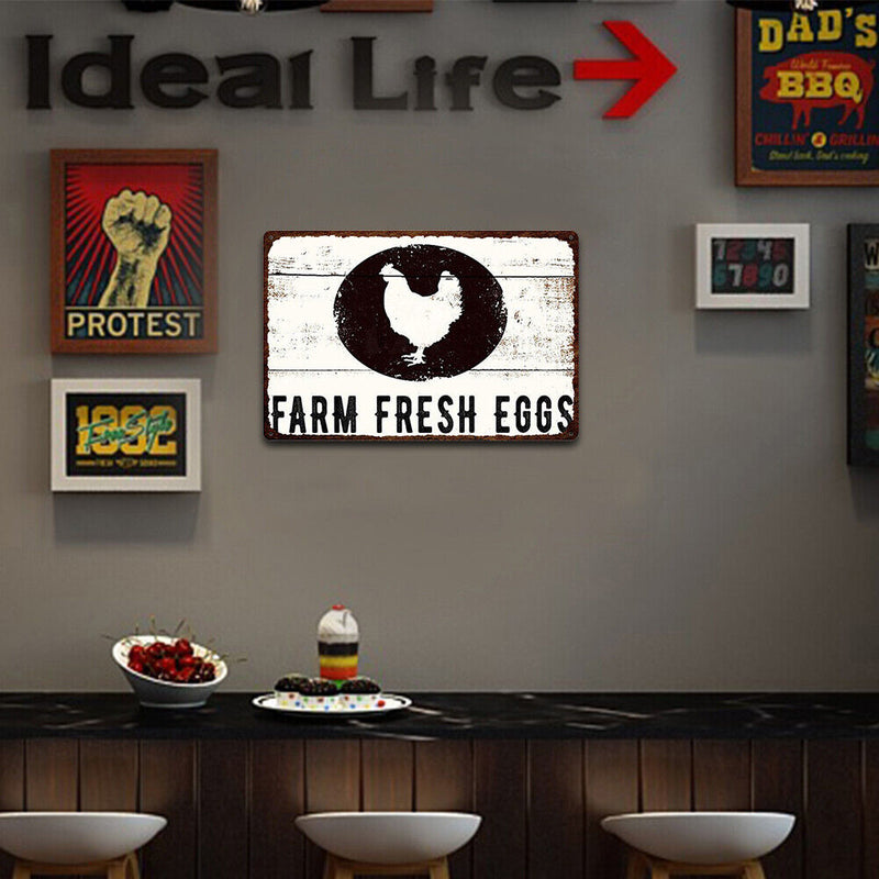Farm Fresh Eggs Cat Metal Retro Tin Sign Poster Wall Art Home Decor Accessories