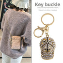 Crystal Hat Keychain Rhinestone Women Backpack Pendant Key Ring Jewelry Gif