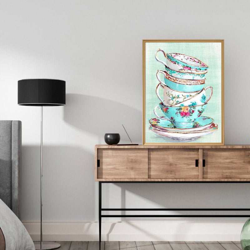 Tea Cup Drawing Frameless DIY Oil Paint by Numbers Canvas Home Decoration