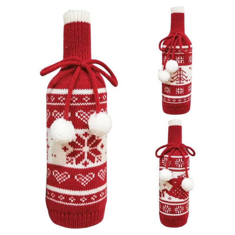 Knitted Bottle Cover Bags Wine Bottle Holder Sweater Xmas Decoration (Snowflake)