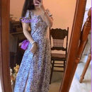 French Style Women Lady Chiffon Dresses Sexy V Neck Tunic Puff Sleeve Sundress
