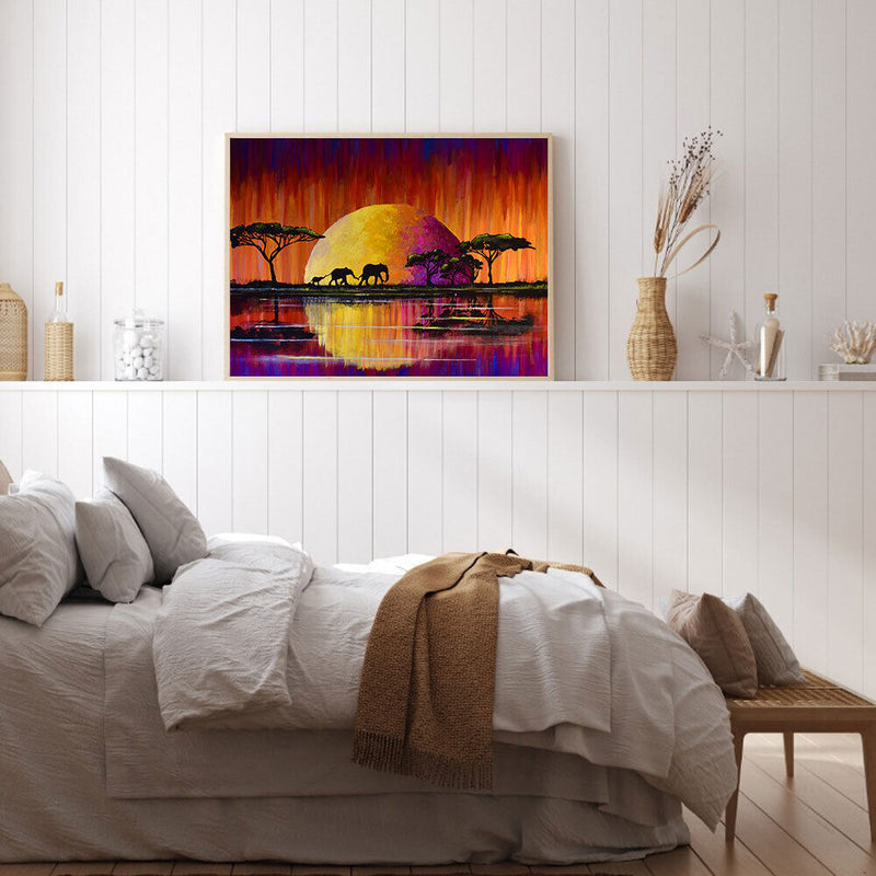 5D DIY Diamond Painting Kits Full Round Drill Moon Elephant Family Mosaic Craft