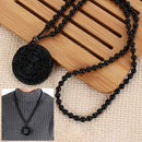 Mens Women Reiki BaGua Dragon Phoenix Carved Lucky Pendant Obsidian Necklace