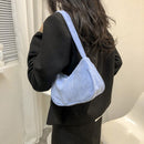Fashion Women Corduroy Shoulder Underarm Bag Solid Color Handbags (Blue)