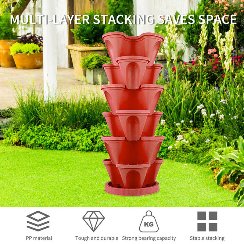 Strawberry Planter Pot Stackable Flowerpots Plants Seedling Holder (Red) Newly