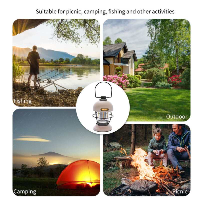 LED Camping Lantern Rechargeable Metal Grip Hanging Camping Lights (Beige)