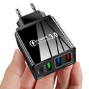 3 USB Fast Charger 3.1A PD Type-C Wall Power Adapter for Phone (Black EU)