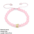 Fashion Women Zircon Crown Pink Stone Strand Bracelet Beads Bangle Jewelry