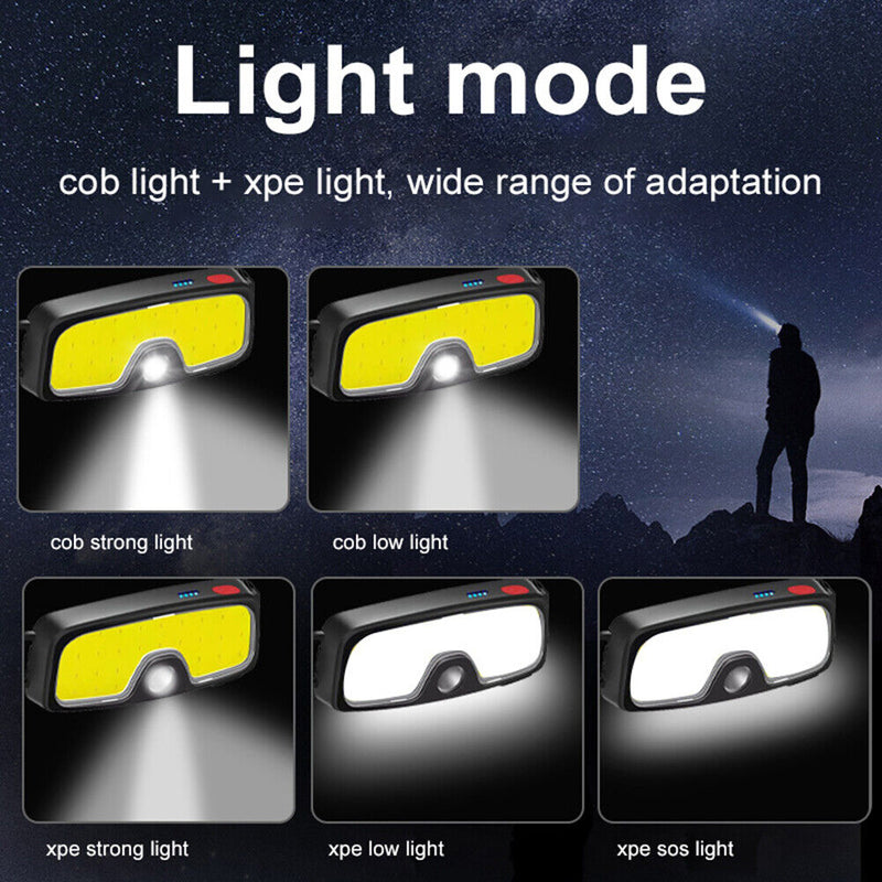 XPE COB LED Headlight Flashlight 5 Mode Outdoor Travel Camping Hiking Torch